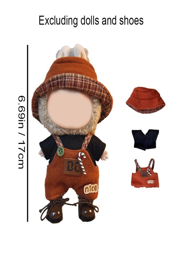 SHENIAFC 17cm Clothes Set, Cute Hat Unique Pocket Design Overalls Dress up Set(NO Doll), Handmade Clothing Designed for 17cm Doll (Brown Set) - Image 2